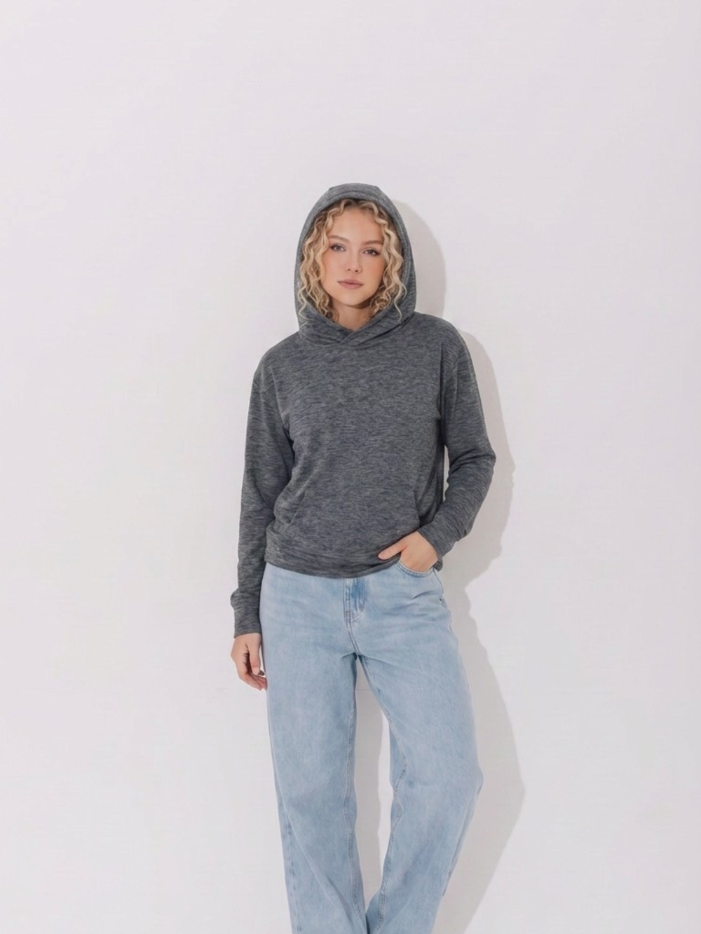 Women's Charcoal Gray Hooded Pullover Sweatshirt